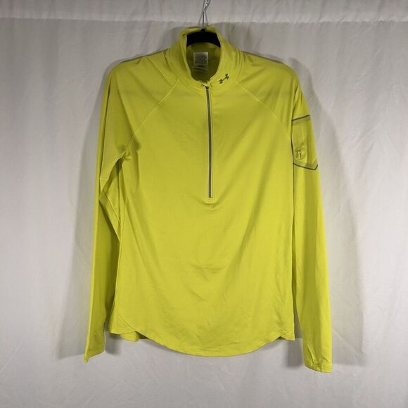 Under Armour Running Jacket Women's Large Bright Yellow Fitted Long Sleeve Mock - Picture 1 of 10